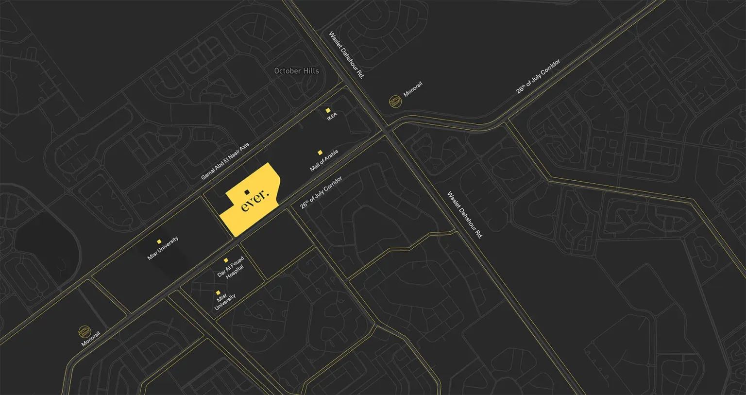 Official branded EVER WEST location plan with yellow project site and surrounding roads