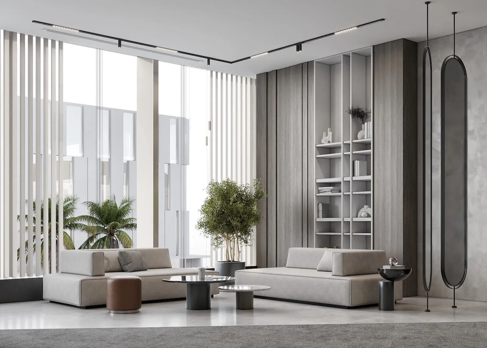 Light-filled lounge with contemporary seating