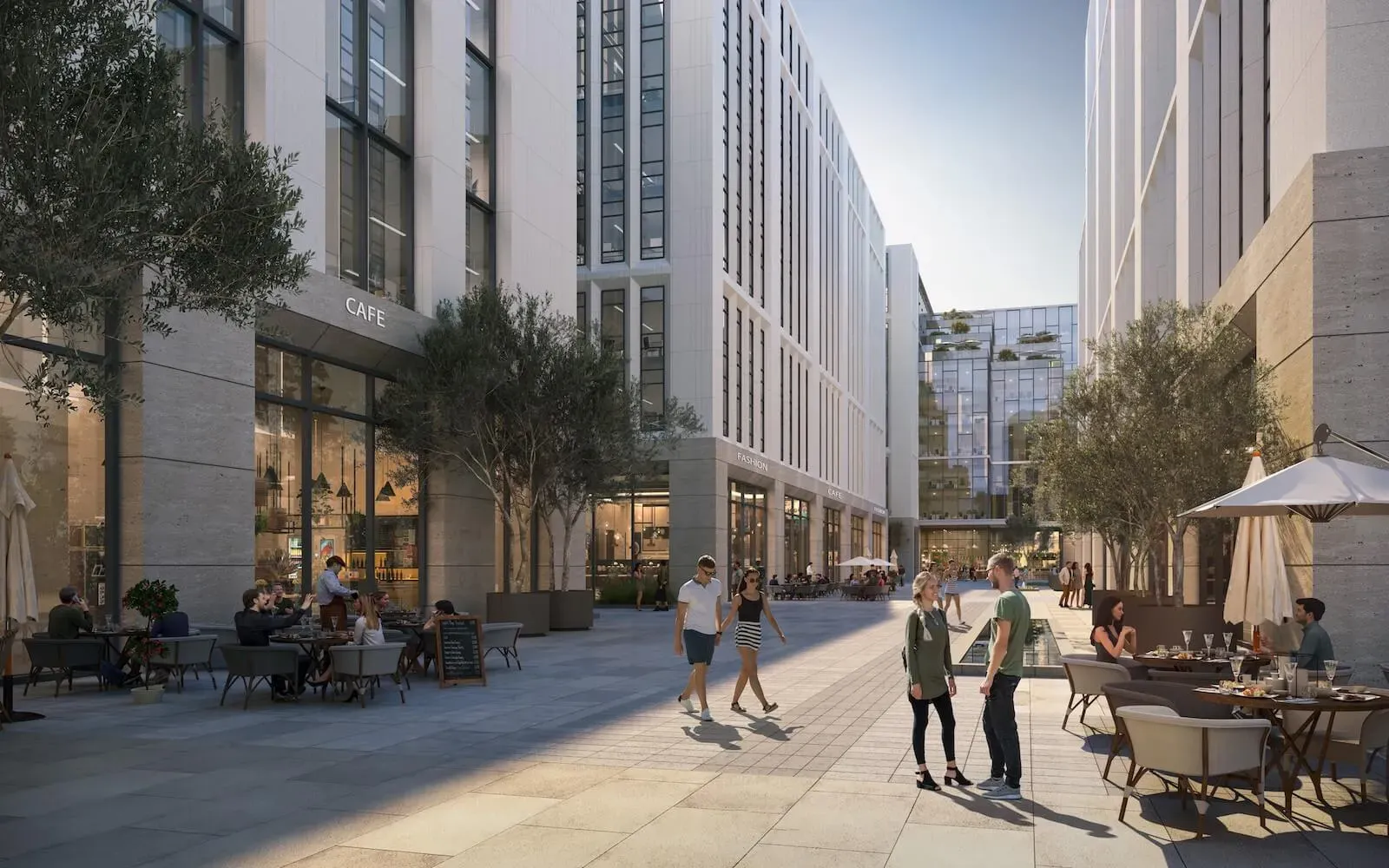 EVER WEST pedestrian street with retail frontage and outdoor café seating